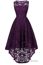 Sleeveless Hi-Low Lace Lavender Party Dresses