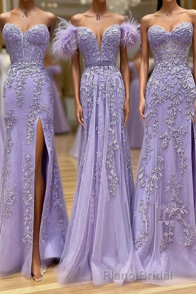 Purple Tulle Lace Long Formal Prom Dresses, Purple Tulle Formal Evening Dresses Main image