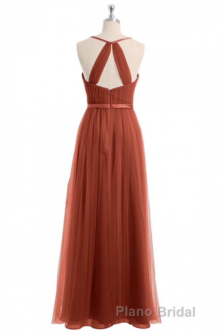 Rust Orange V-Neck Backless A-Line Long Bridesmaid Dresses Secondary image