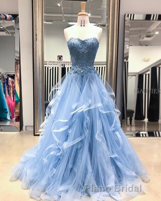 Gorgeous A Line Sweetheart Appliques Lace Formal Prom Dresses with Ruffles Secondary image