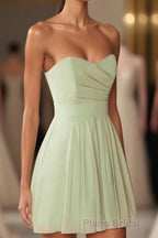 Sage Green Chiffon Strapless A-Line Short Dresses