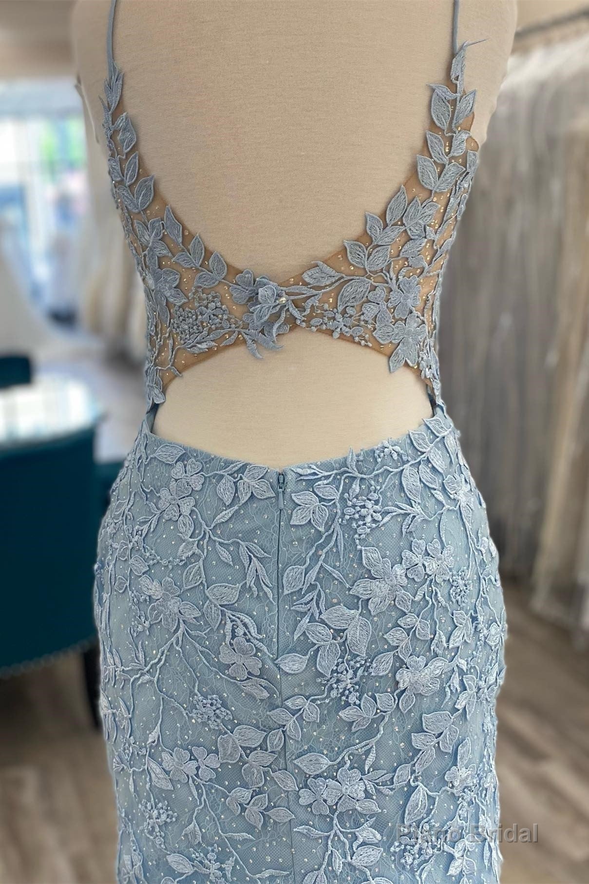 Light Blue Appliques Plunge V Short Homecoming Dress Secondary image
