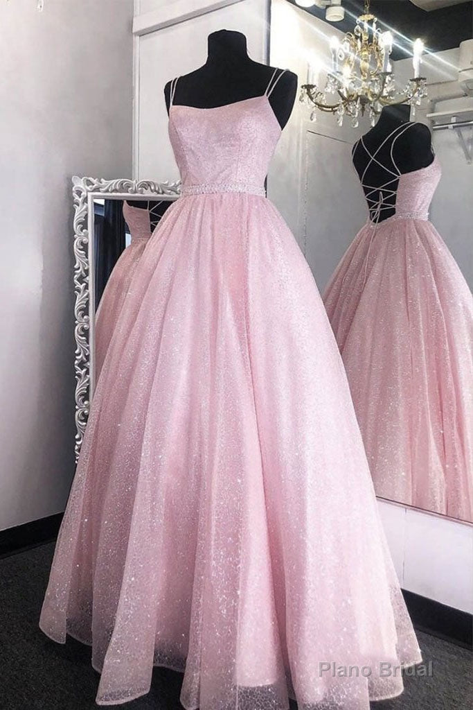 Shiny Light Pink Long Prom Dress,Back Open Formal Party Gown Main image