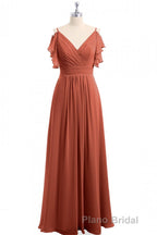 Rust Orange Cold-Shoulder A-Line Long Bridesmaid Dresses