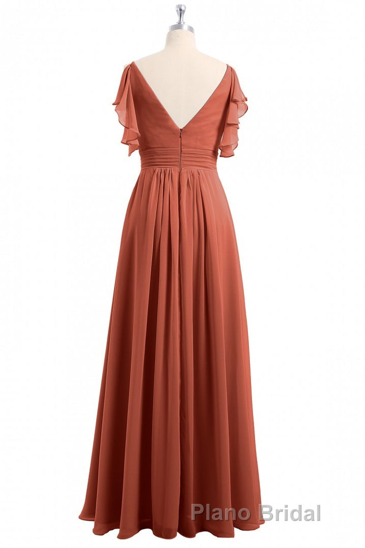 Rust Orange Cold-Shoulder A-Line Long Bridesmaid Dresses Secondary image
