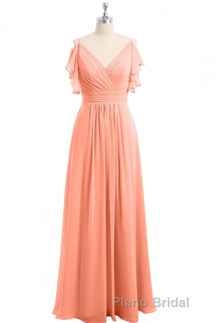 Rust Orange Cold-Shoulder A-Line Long Bridesmaid Dresses
