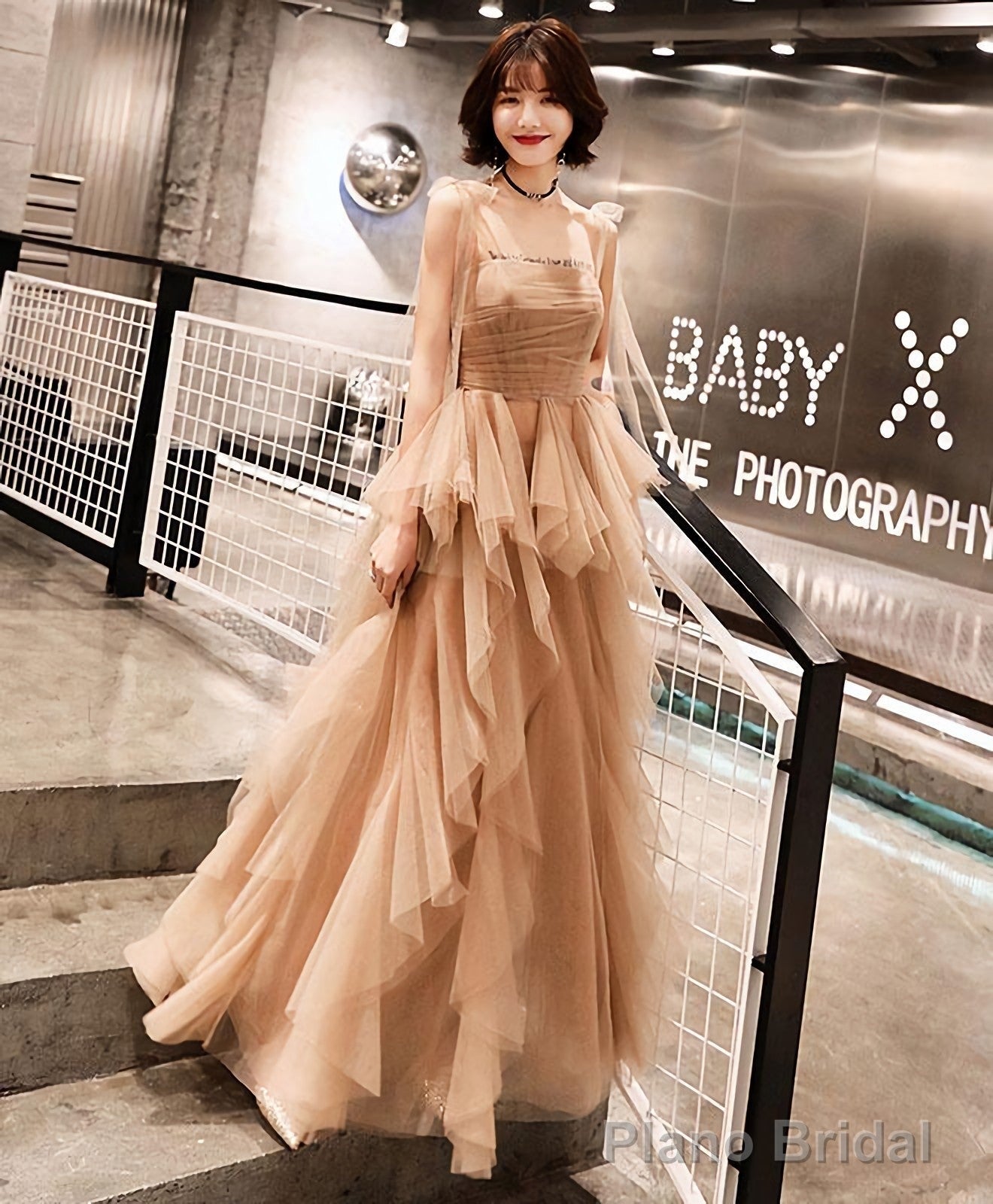 Champagne Tulle Long Prom Dress Champagne Evening Dress 1 Main image