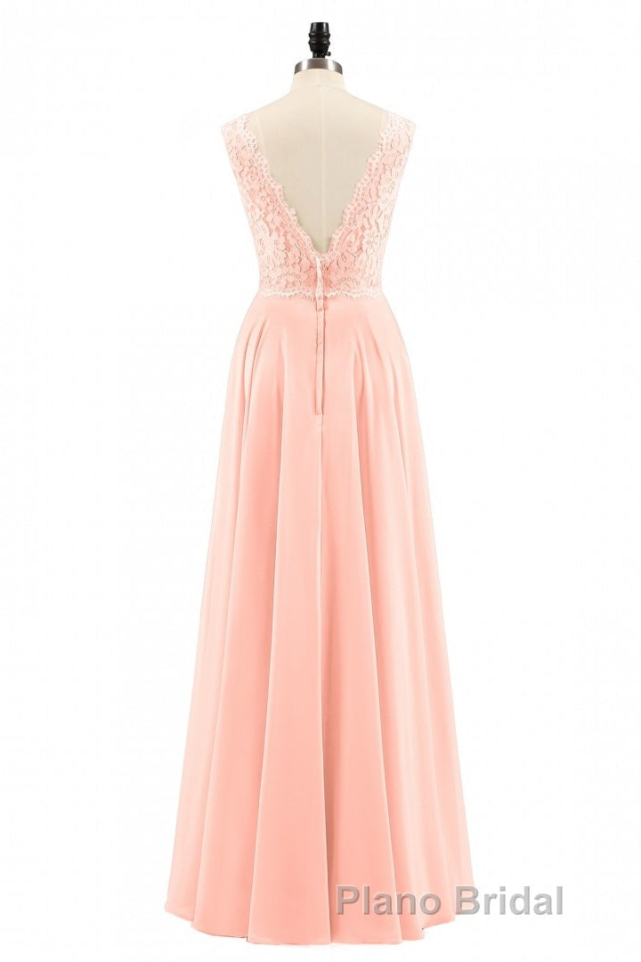 Pearl Pink Backless A-Line Long Bridesmaid Dresses Secondary image