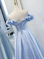Blue A Line Off Shoulder Long Formal Prom Dresses, Blue Evening Dresses