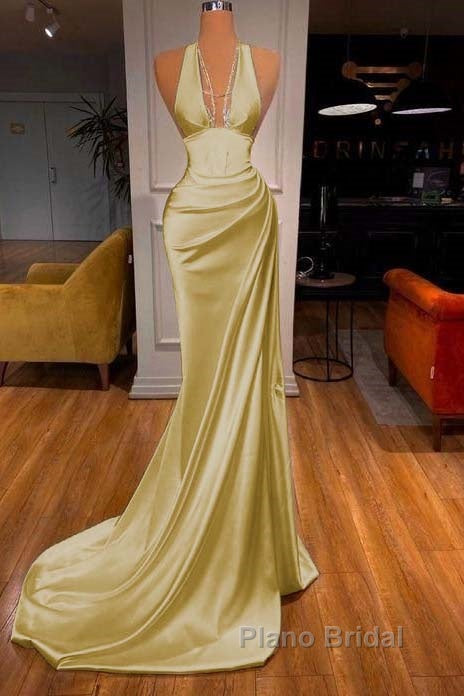 Halter V-Neck Mermaid Formal Prom Dresses Elegant
