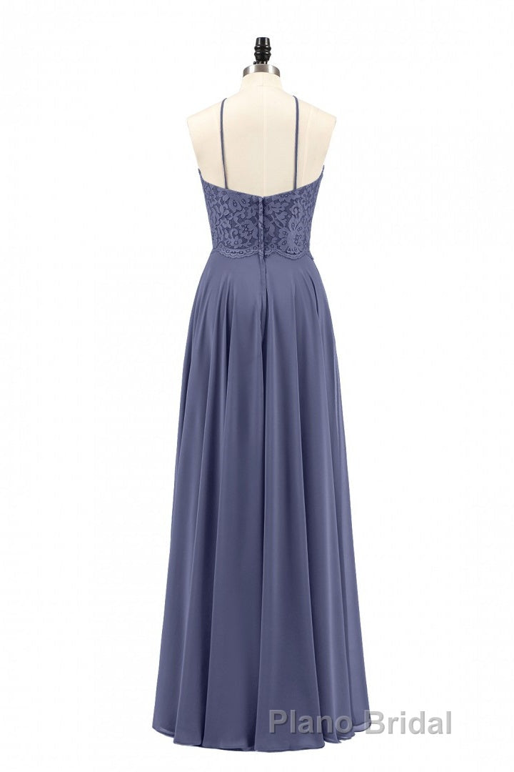 Navy Blue Chiffon Halter Backless A-Line Long Bridesmaid Dresses