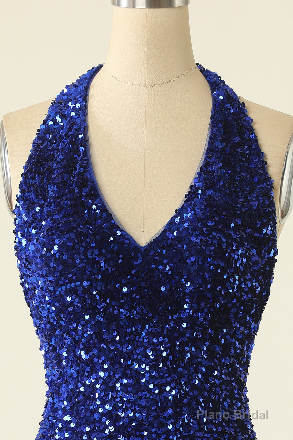 Royal Blue Sequin Halter Open Back Short Homecoming Dress