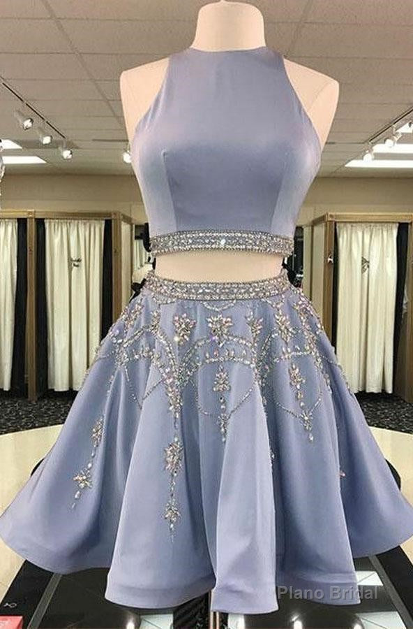 Princess/A-Line Knee Length Two Pieces Satin Prom Dresses Main image