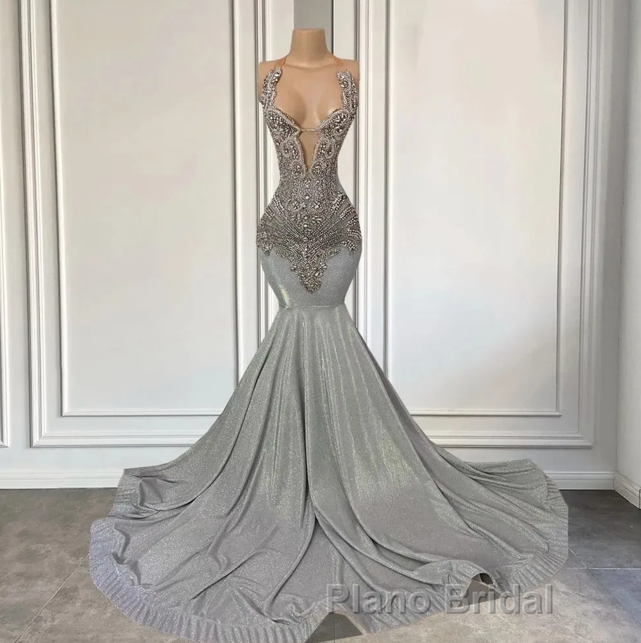 Silver Halter Mermaid Formal Prom Dress with Beadings Secondary image