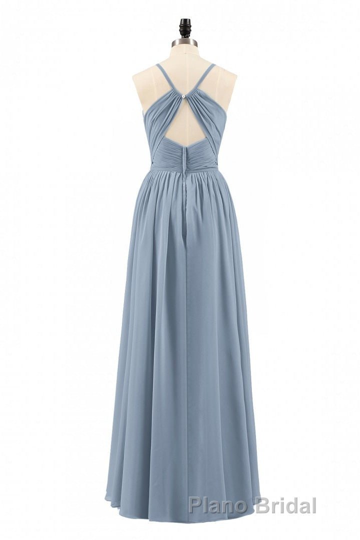 Dusty Blue Chiffon Cutout Back A-Line Long Bridesmaid Dresses Secondary image