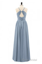 Dusty Blue Chiffon Cutout Back A-Line Long Bridesmaid Dresses