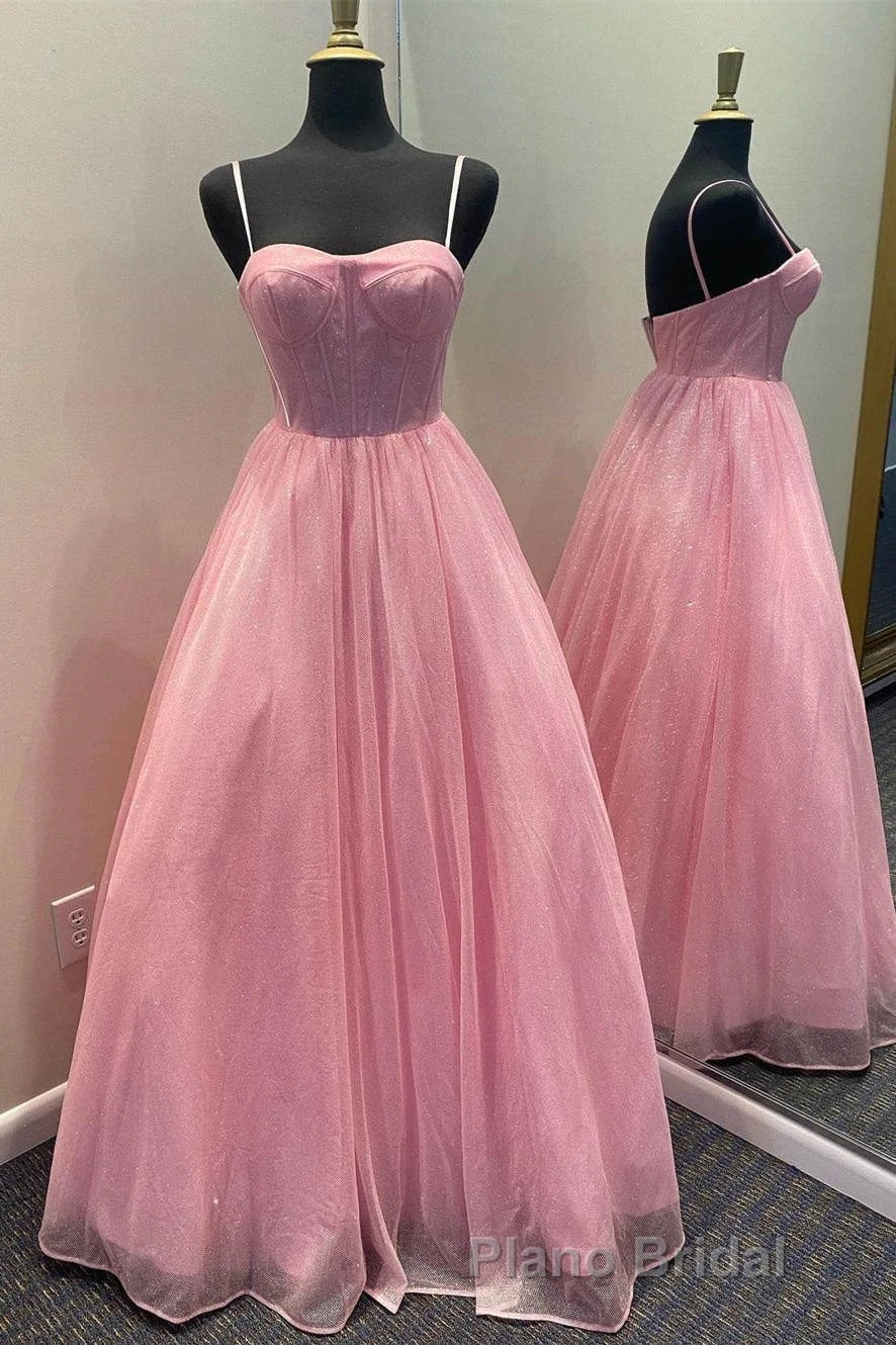 Spaghetti Straps Sparkly Lilac A Line Formal Prom Dresses Sequin Evening Dresses Secondary image