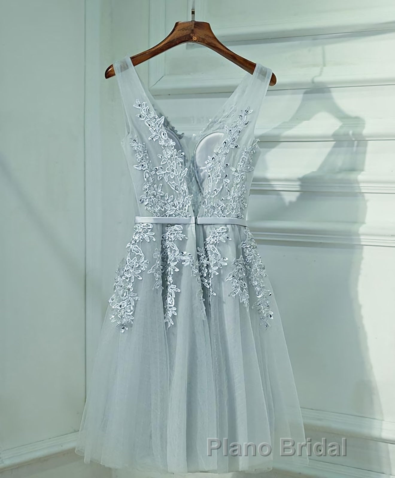 Gray A Line Lace Tulle Short Formal Prom Dresses, Homecoming Dresses Secondary image