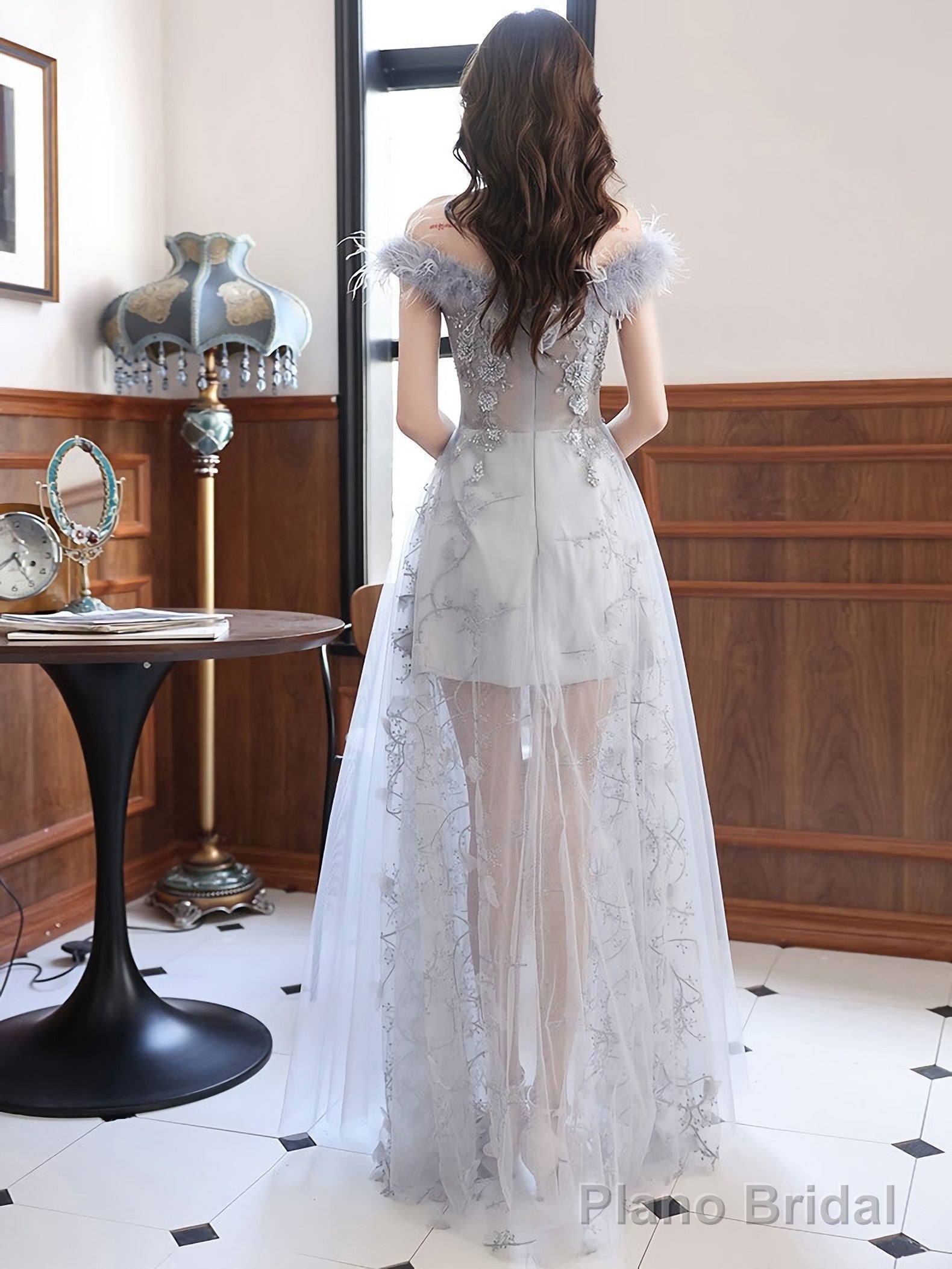 Gray Sweetheart Neck Tulle Long Prom Dress Gray Evening Dress