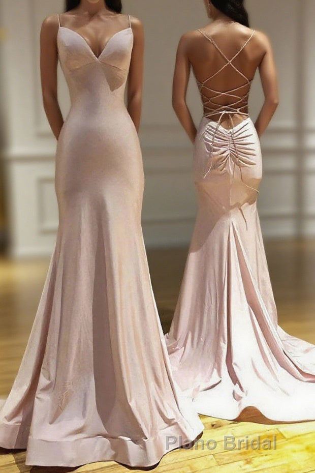 Spaghetti Straps Pink Mermaid Evening Party Dresses Long Formal Prom Dresses Main image
