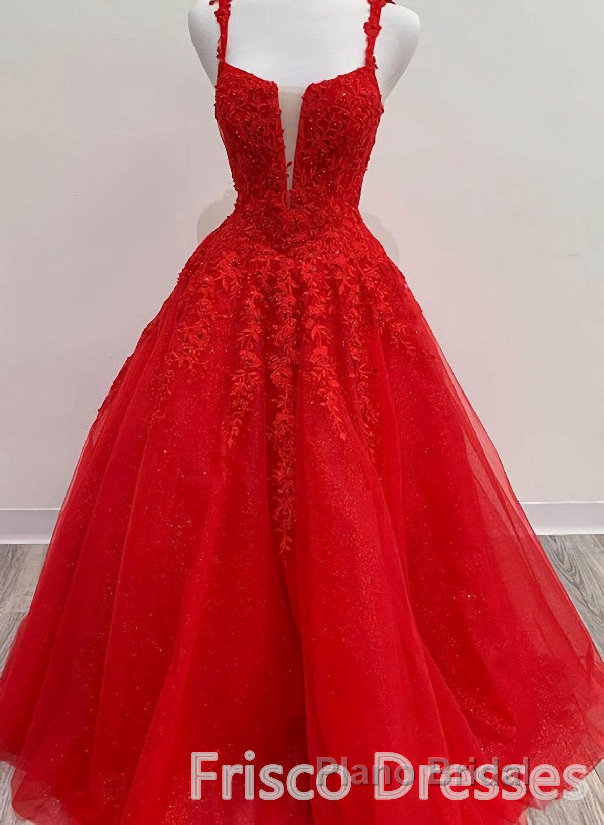 Red Tulle Lace A Line Formal Evening Dresses Appliques Long Formal Prom Dresses