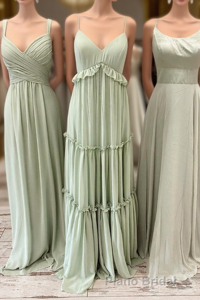 Dusty Sage Mismatch Long Bridesmaid Dresses Main image