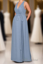 Dusty Blue Halter Backless Maternity Bridesmaid Dresses