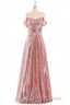 Rose Gold Sequin Off-the-Shoulder A-Line Long Bridesmaid Dresses