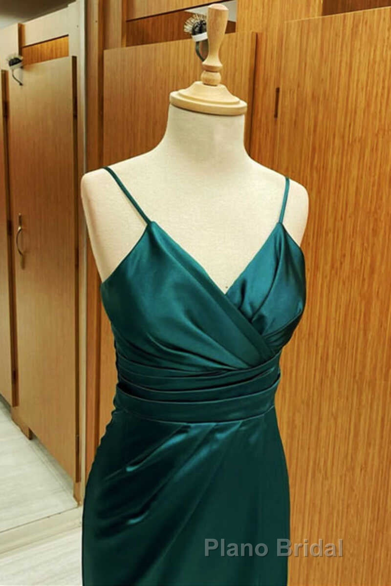 Hunter Green Satin Spaghetti Straps Short Bridesmaid Dresses Secondary image