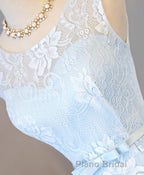 Light Blue Lace High Low Formal Prom Dresses, Homecoming Dresses