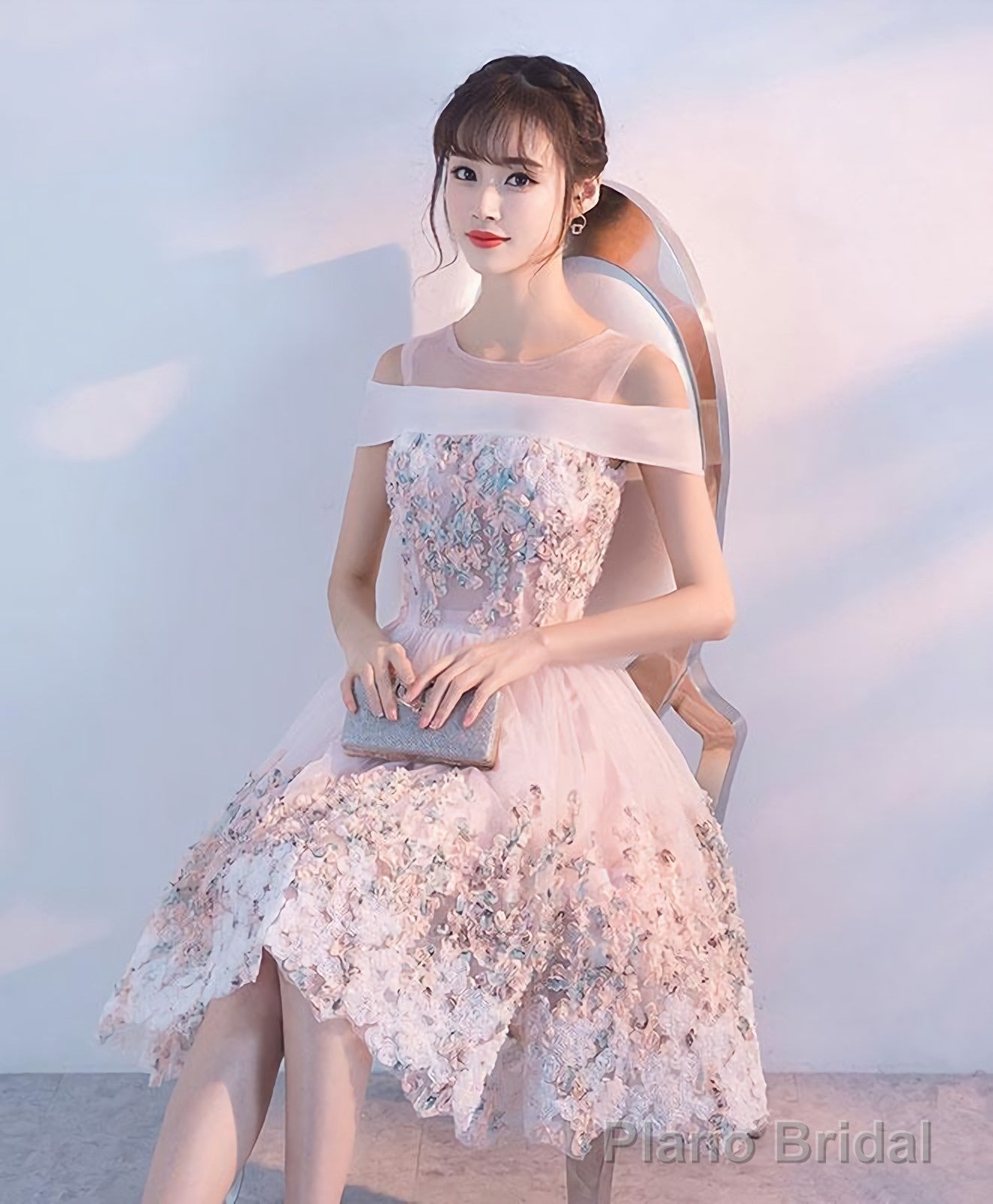 Pink Lace Applique Short Prom Dress Pink Homecoming Dress Secondary image