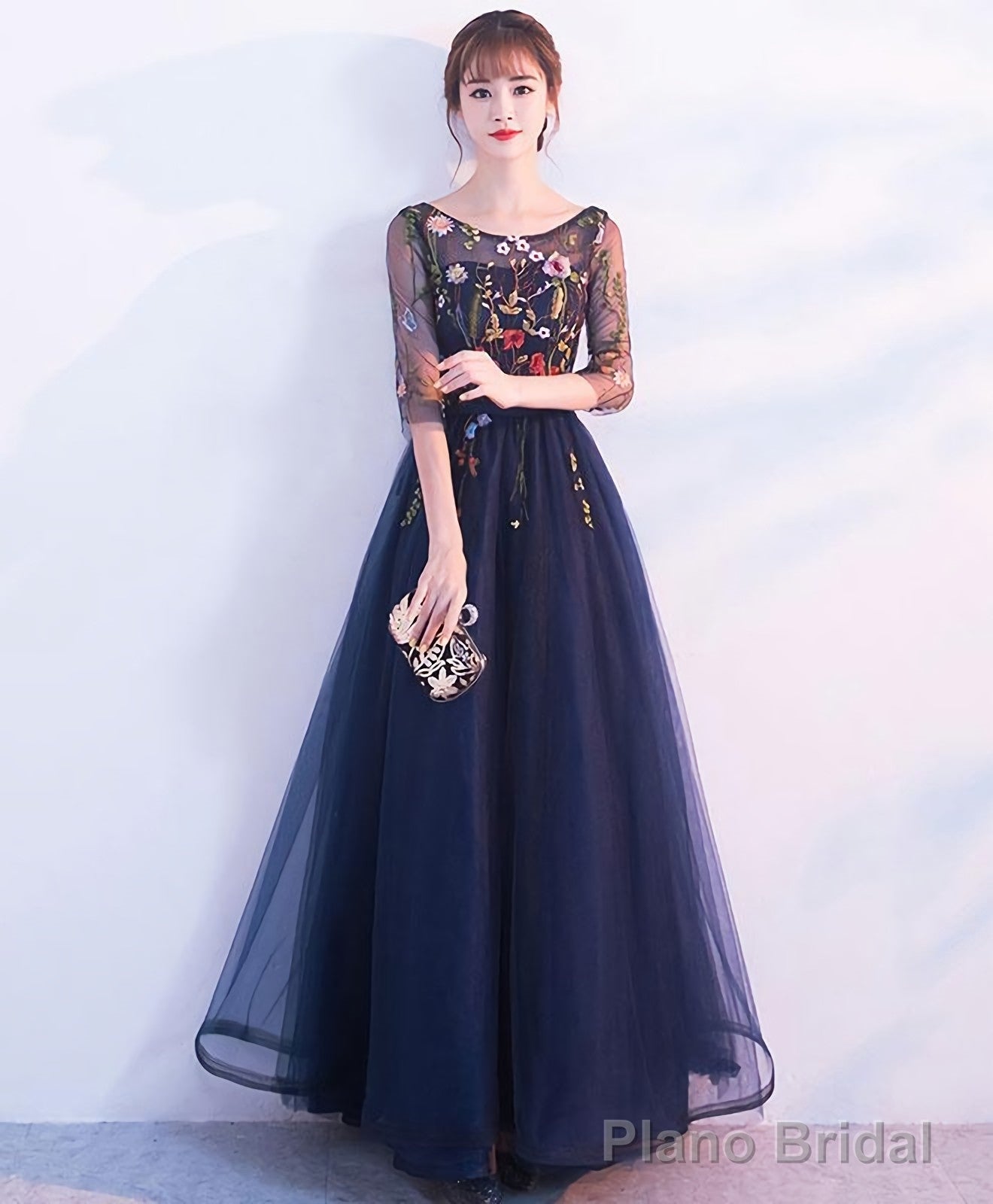 Dark Blue Tulle Lace Long Prom Dress Blue Evening Dress Main image
