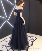 Dark Blue Tulle Long Prom Dress Blue Tulle Evening Dress