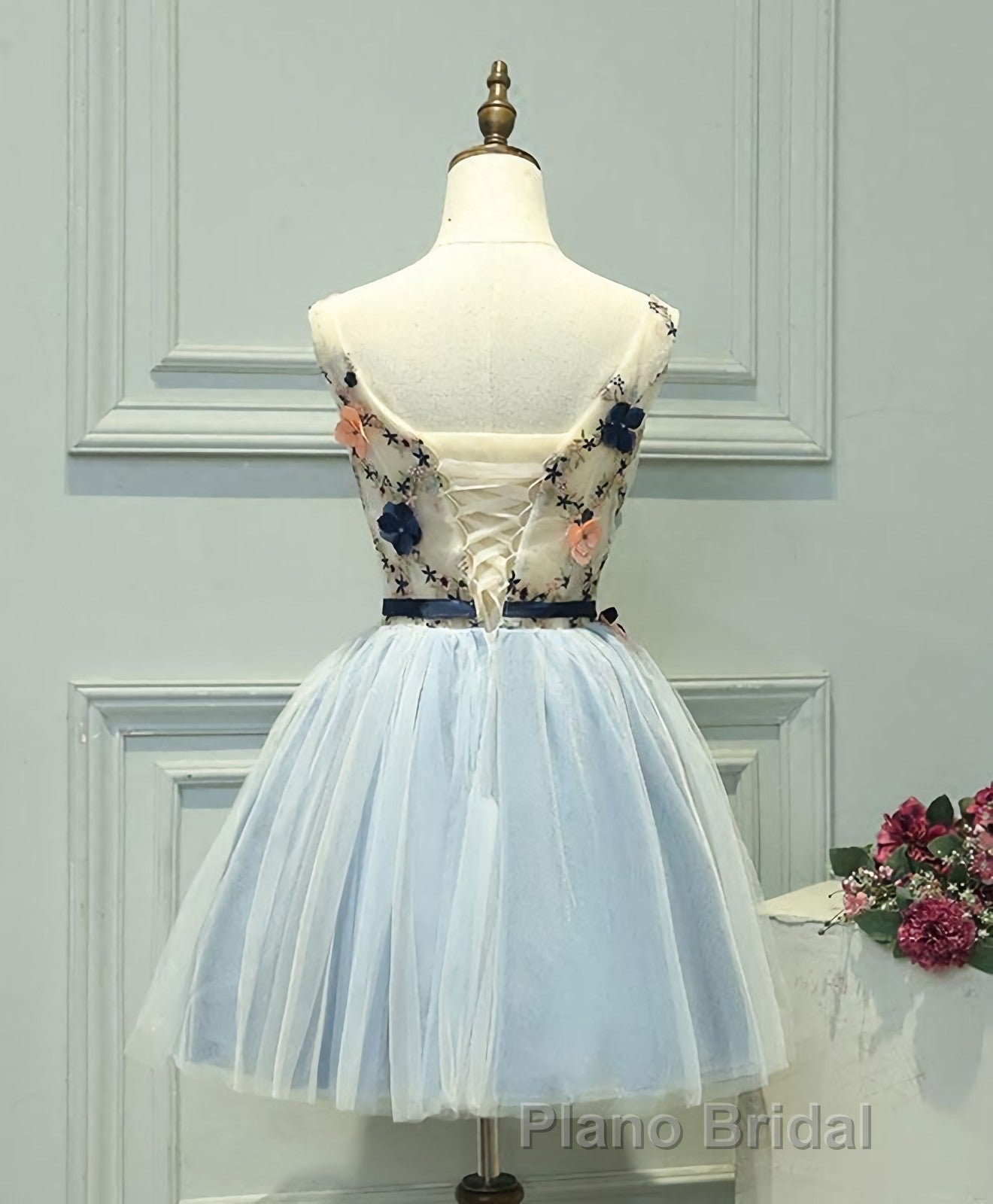 Gray Blue Tulle Short Formal Prom Dresses, Tulle Homecoming Dresses