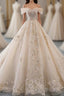 Champagne Off Shoulder Tulle Lace Long Wedding Dresses, Wedding Gown
