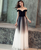 Simple Tulle Off Shoulder Black Long Prom Dress Black Tulle Evening Dress