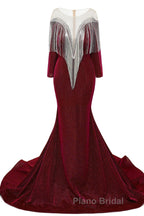 Deep V-neck Shiny Royal Blue Long sleeves Mermaid Formal Prom Dress