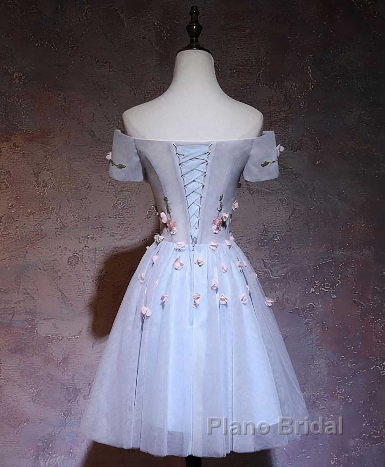 Cute Gray Blue Tulle Short Formal Prom Dress, Gray Homecoming Dress