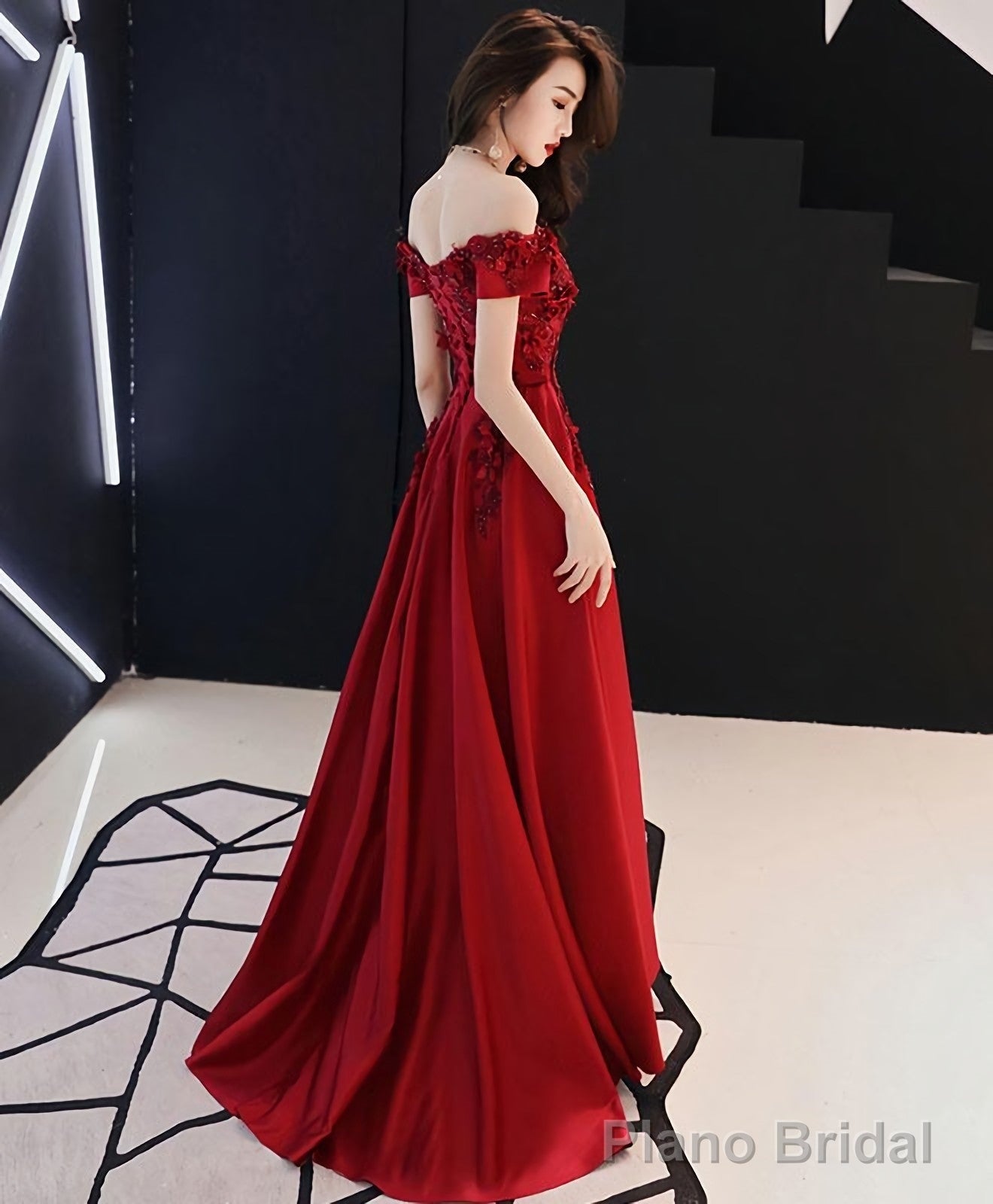 Burgundy Tulle Lace Long Prom Dress Burgundy Tulle Bridesmaid Dress