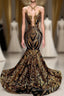 Long Sleeveless Mermaid Formal Prom Dress with Gold Sequins