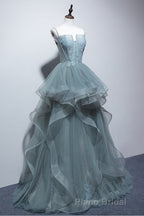 New Arrival Spaghetti Straps Tulle Long Formal Prom Dresses, Charming Evening Party Dresses