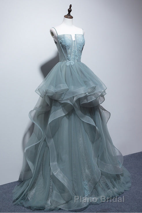 New Arrival Spaghetti Straps Tulle Long Formal Prom Dresses, Charming Evening Party Dresses