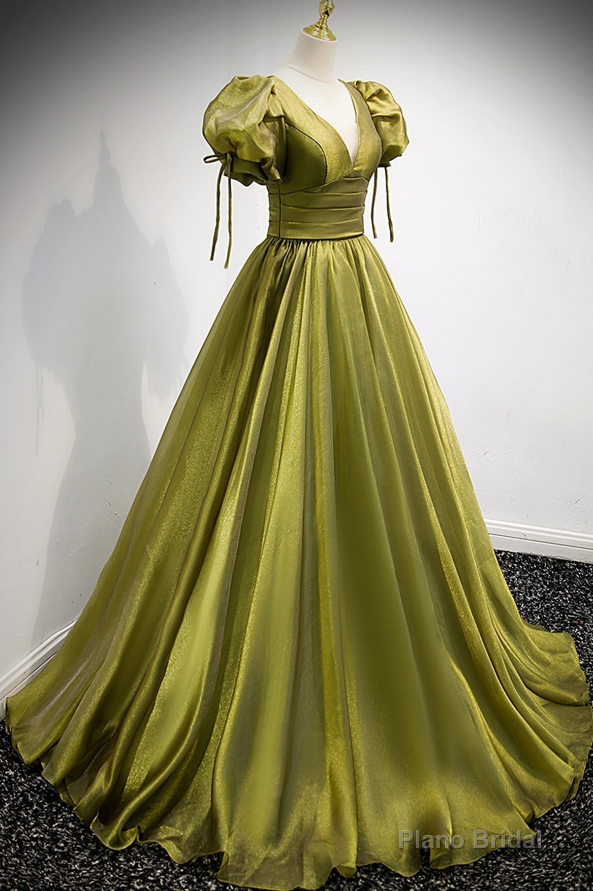Green V-Neck Long Prom Dresses, A-Line Evening Dresses Main image