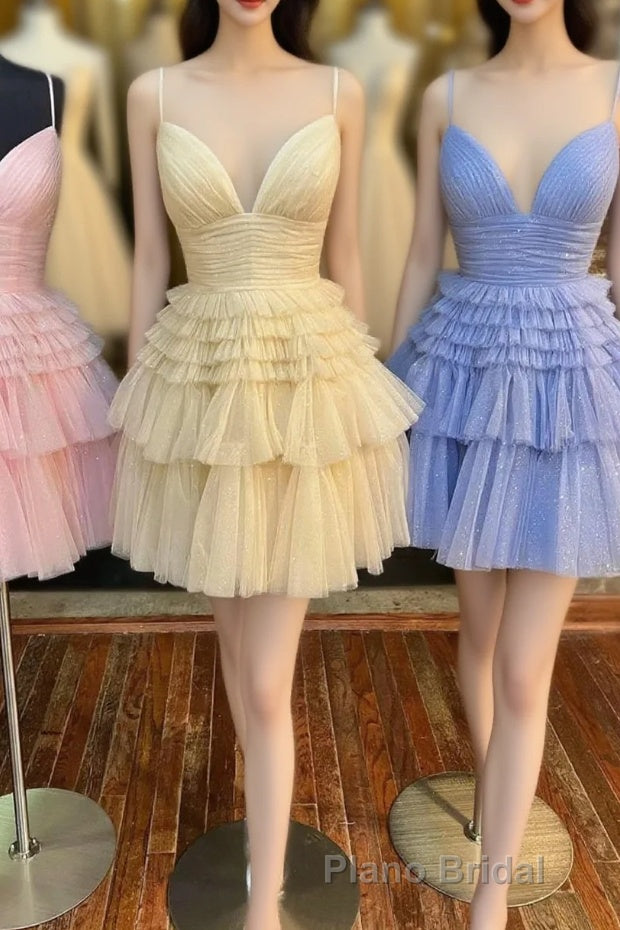 Cute Tulle V-Neck Short Formal Prom Dresses, A-Line Homecoming Party Dresses Main image