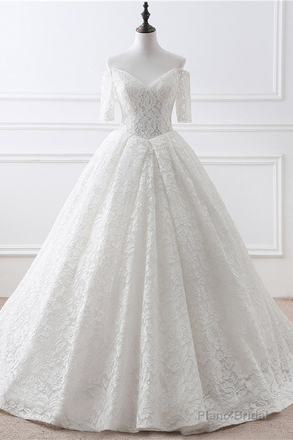 A-Line Lace Off the Shoulder White Lace Bridal Gown Main image