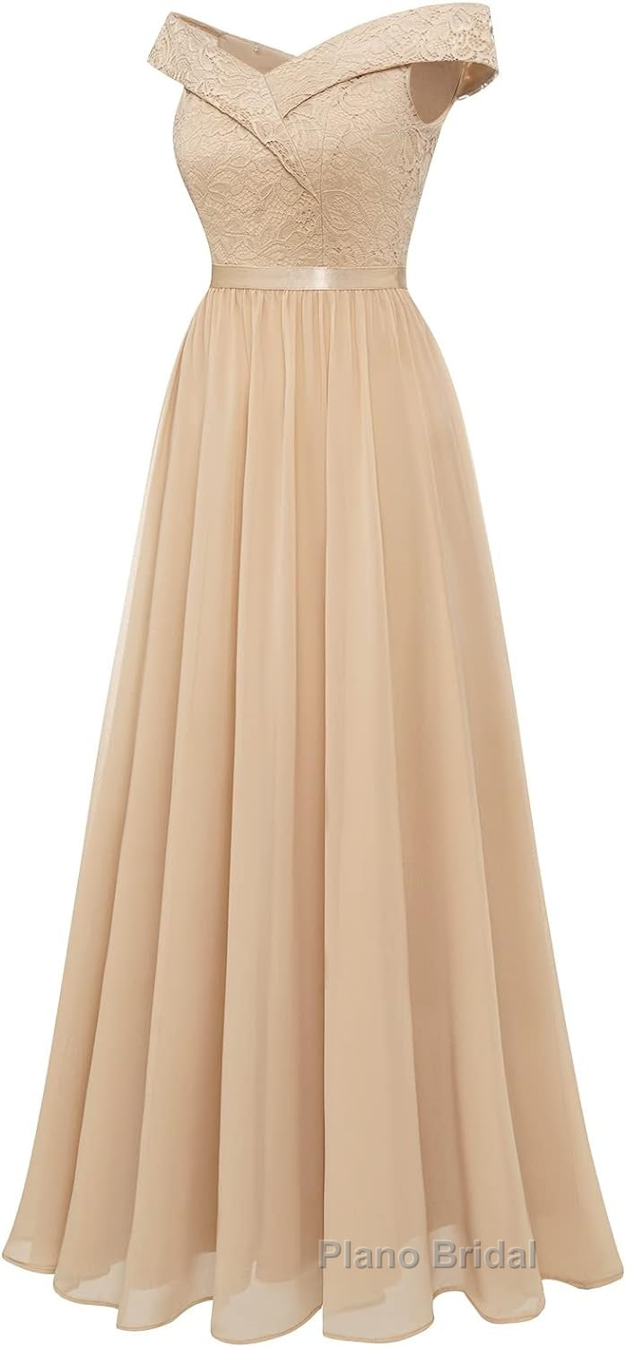 Womens Lace Bridesmaid Dress A-Line Off Shoulder Floral Lace Chiffon Formal Prom Dresses