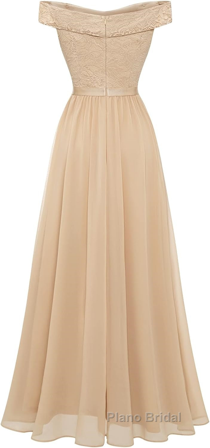 Womens Lace Bridesmaid Dress A-Line Off Shoulder Floral Lace Chiffon Formal Prom Dresses