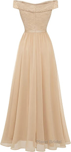 Womens Lace Bridesmaid Dress A-Line Off Shoulder Floral Lace Chiffon Formal Prom Dresses