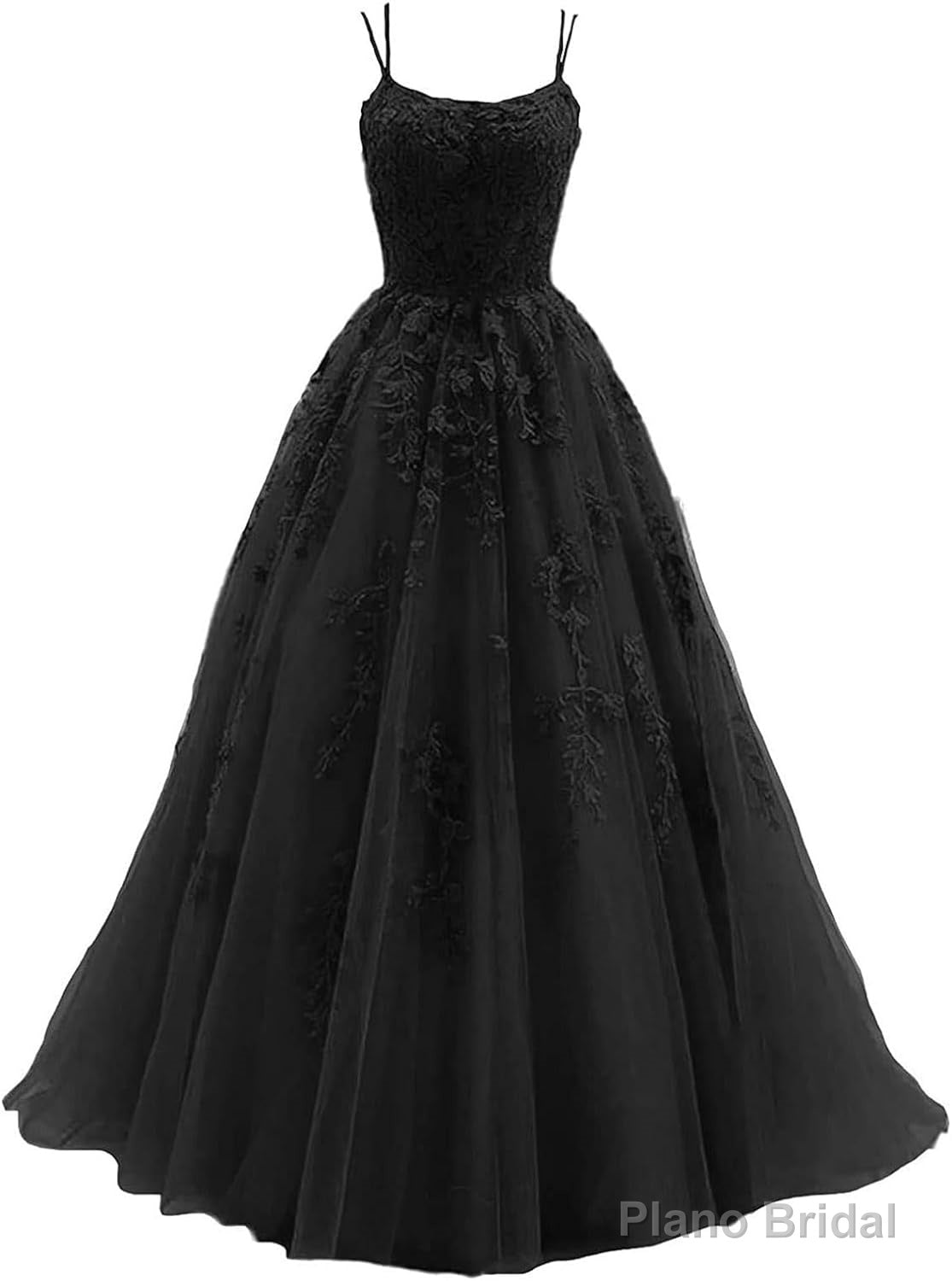 Womens Lace Appliques Prom Dresses Long Spaghetti Strap Ball Gowns Tulle Formal Dresses for Party Secondary image