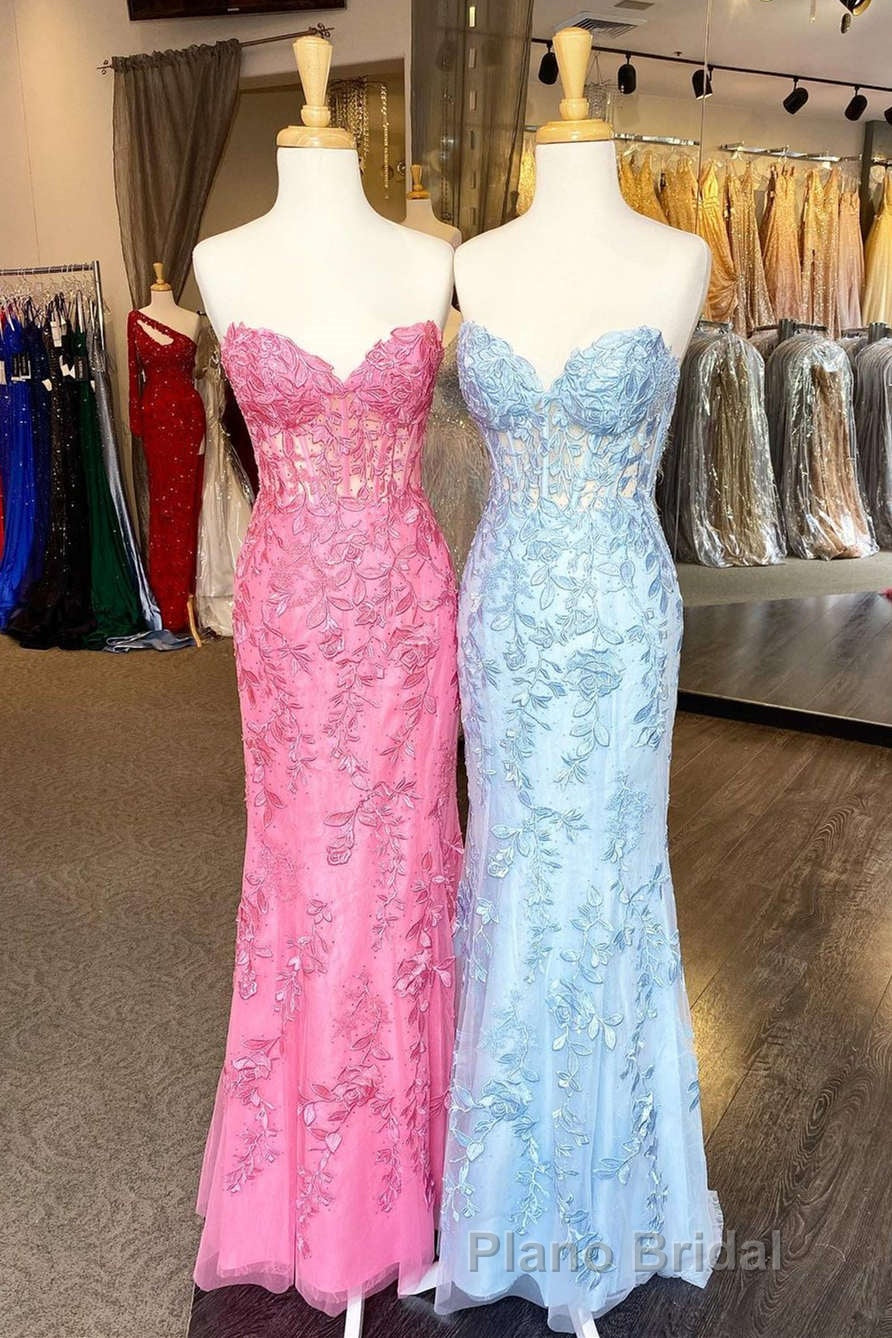 Sweetheart Mermaid Long Formal Prom Dresses with Lace Appliques Secondary image